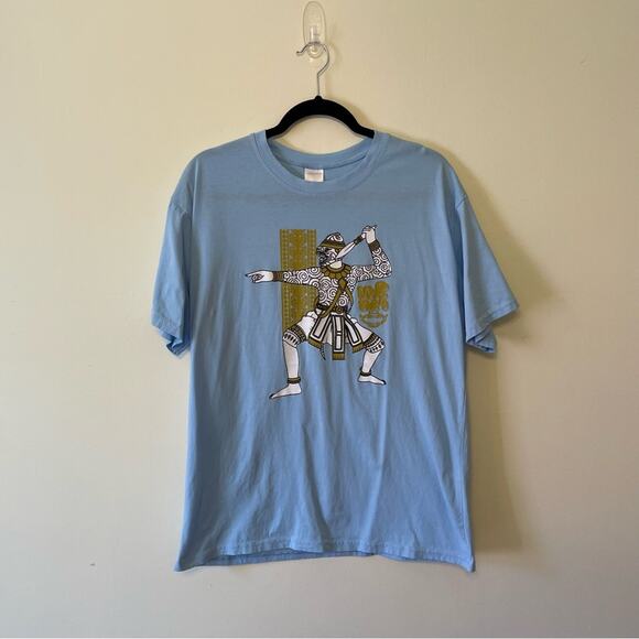 Xhilaration L short sleeve t-shirt blue white knife warrior unique fighter - Picture 1 of 8